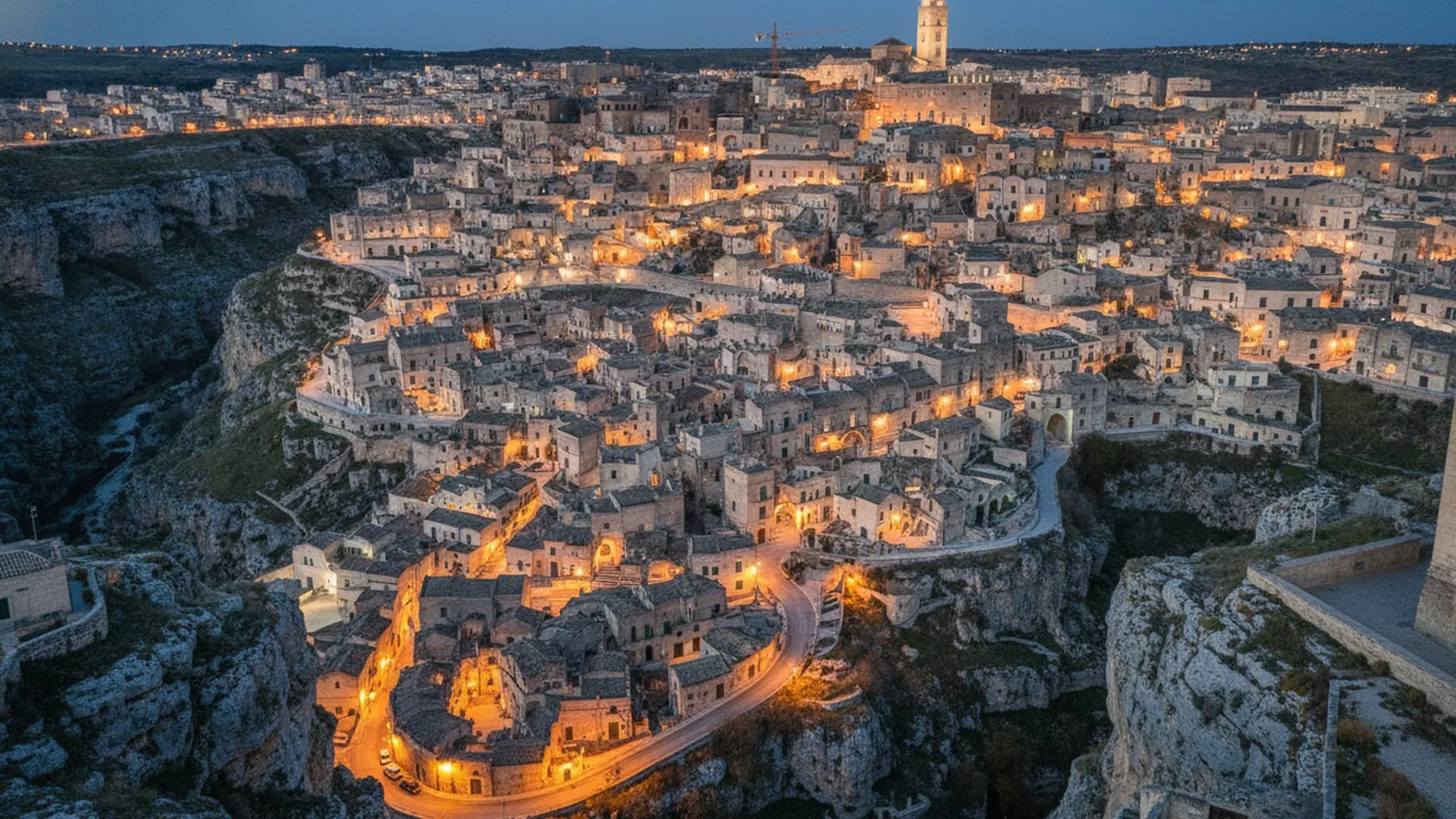 I Sassi di Matera illuminati la sera
